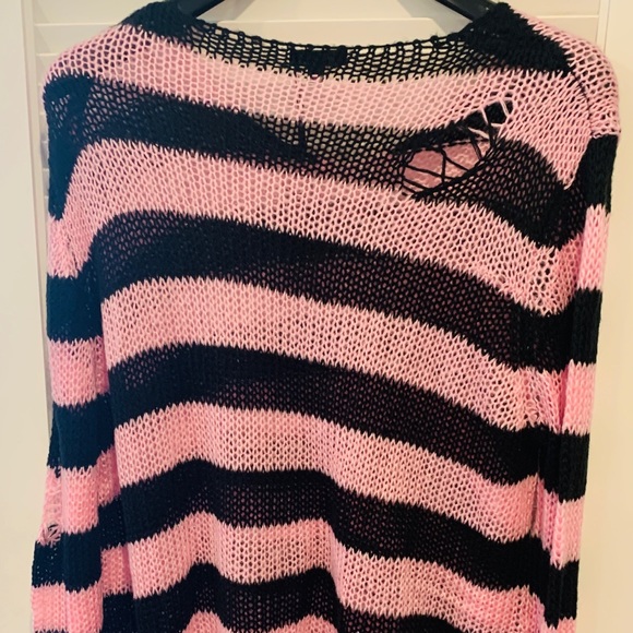 Widow Pink/Black Distressed Knit Sweater - Picture 2 of 10